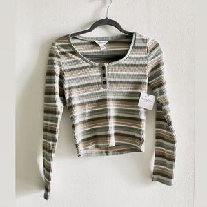 NWT Arizona Long Sleeve Striped Henley Shirt Small